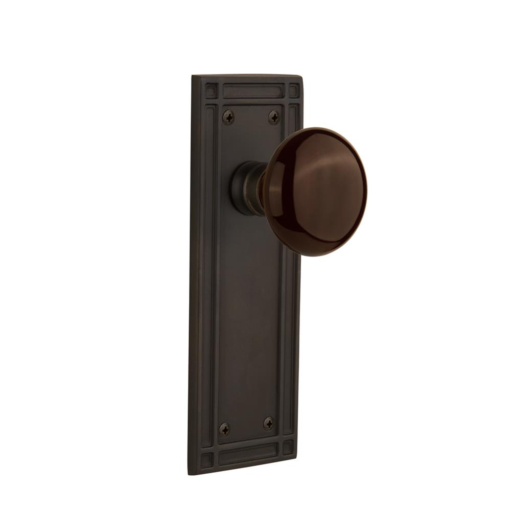 Nostalgic Warehouse 717203  Mission Plate Privacy Brown Porcelain Door Knob in Oil-Rubbed Bronze